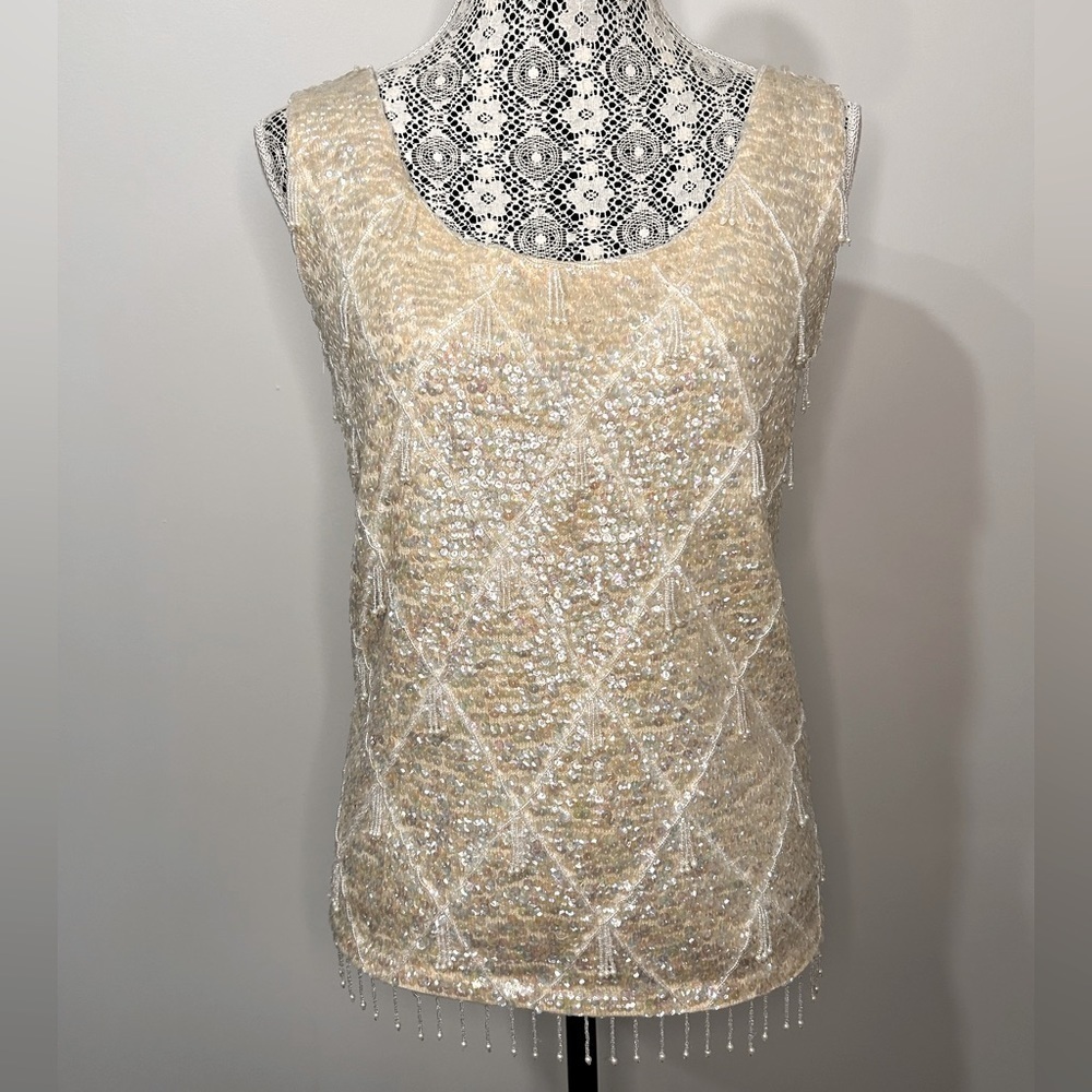 Breathtaking Vintage 1950s hand beaded made in Italy scoop neck zip back tank